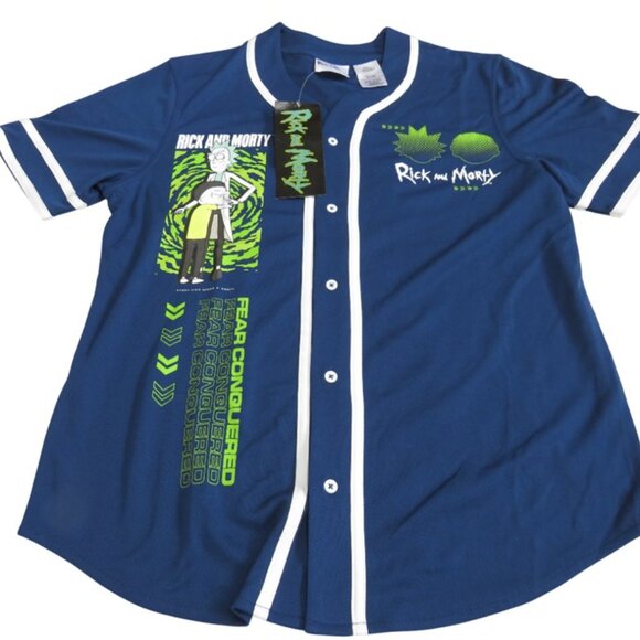 NWT Rick and Morty Graphic Button Up Jersey - Picture 1 of 10